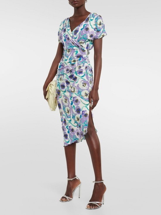 Diane Von Furstenberg Dresses & Skirts - Diane Von Furstenberg Purple, Teal & White Floral Wrap Midi Dress size L (8)